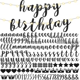 TaoBary 167 Pcs DIY Banner Kit Happy Birthday Glitter Banner Customizable Glitter Make Your Own Kit 162 Letters Symbols and Numbers 3 Rope for Birthday Halloween Wedding Christmas(Black)