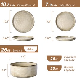 LIANYU Dinnerware Set for 4, 12 Piece Plates and Bowls Sets, Ceramic Dish Set Includes Dinner Salad Plates, Cereal Bowls, Microwave & Dishwasher Safe, Sandy Beige