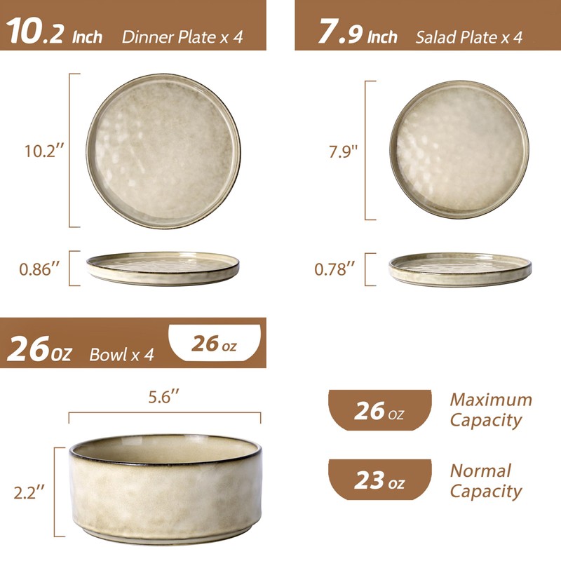 LIANYU Dinnerware Set for 4, 12 Piece Plates and Bowls