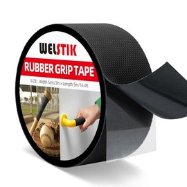 WELSTIK - Cinta de agarre de goma, ultra fuerte, absorbente del sudor, antideslizante con calcomanía texturizado para herramientas y dispositivos de bricolaje (negro, 2 x 16.4 pies)