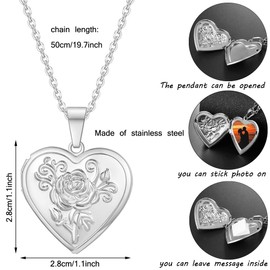 Kawailay 2 Pieces Open Locket Necklace Pictures Photo Pendant Chain Stainless Steel Amulet Necklace for Women, Stainless Steel