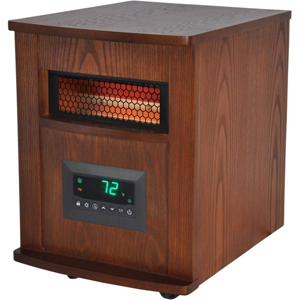 LIFE SMART LifeSmart 6 Element Quartz w/Wood Cabinet and Remote Large Room Infrared Heater, Brown