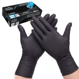 [TOPNBROT] Nitrile Gloves, Disposable Gloves, Made of 100% Nitrile Rubber, Oil-Resistant, Pierce-Resistant, Stretchable, Food Sanitation Act Compliant, 100 Pieces, 0.006 inches (0.15 mm), Black,