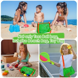 Toss Catch Ball Toys Set: Toddler Outdoor Games for Kids with 4 Paddles 4 Balls - Family Outside Toys with Mesh Beach Toy Bag - Backyard Games Activities for Ages 3-12 Green