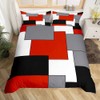 Red Grey White Black Comforter Cover Teens Geometric Square Duvet