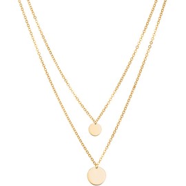 day.berlin Damen Halskette mit Plättchen Anhänger in Gold 18k vergoldet, 40cm & 50cm lang, Layer Kette 2-lagig aus 316L Edelstahl, wasserfest & nickelfrei