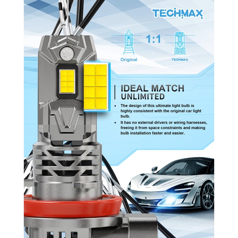 TECHMAX H11 Bulb - 800% Super Brighter, 6500K Xenon White