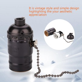 Fayelume E26 Pull Chain Light Socket, Aluminum Lamp Socket Replacement, Vintage Socket Light Fixture, with Heat Dissipation, for Bars Restaurants (Black)