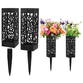 IUYYPU 4 Pack 12 Inch Grave Vases for Cemetery with Stake, Graveside Flower Holder, Memorial Day Grave Decorations Cemetery Vases for Grave for Graveyard Headstone Flower Marker (Black)