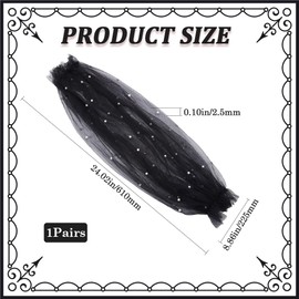 GORGECRAFT 2Pcs Removable Tulle Puff Sleeves Black Polyester White Faux Pearls Beaded Detachable Long Bridal Sleeve Lace Appliques Costume Accessory for Wedding Dress Prom Evening Party 24x8.9inch