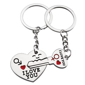 AOOGON Set of 2 Couple Key Chains, Love Heart Key Locks Lover Gift, I Love You with Red Heart Keyring Set for Valentine's Day, Birthday, Gifts, Graduation, As The Pictures Show
