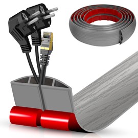 Floor Cord Cover Cable Cavity 0.8"x0.37" Self Adhesive Cord Hider Floor 10FT Low Profile Floor Cable Management Wire Cover Floor Electric Cord Covers for Offices, Gym, Exhibitions (Gray Wood)
