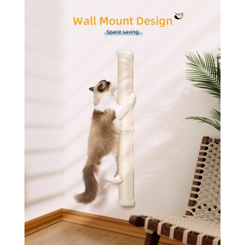 Aechonow 34'' Wall Cat Scratching Post, Wall Mounted Cat Scratcher