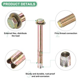 M METERXITY 20-Pack Hex Expansion Bolt, M6x80mm Colored Galvanized Iron-Carbon Steel External Hex Expansion Bolts, Anti-Corrosion Metal Bolt for Concrete/Dry Brick/Block Walls