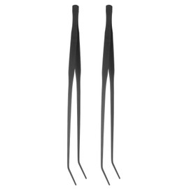 sourcing map 2pcs Stainless Steel Tweezers 7.9 Inch Long Curved Serrated Tip Tweezers Multi-Purpose Kitchen Tongs for Cooking Gardening Repairing Craft, Black