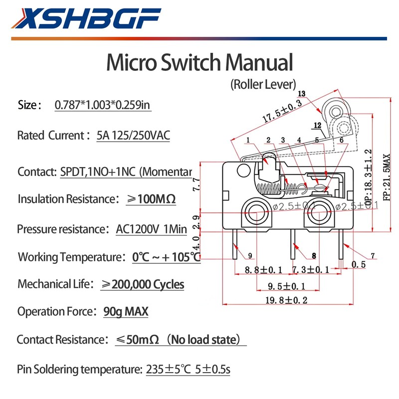 XSHBGF 12Pcs Micro Limit Switch 125 250V AC 5A SPDT