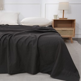 BISELINA Linen Sheet French Flax Flat Sheet 55% Euro Linen 45% Cotton Basic Style Solid Color Soft Breathable Farmhouse Top Sheet (Queen, Navy Blue)