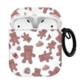Maxjoy - Funda compatible con AirPods de 2ª generación, lindas flores de protección suave para AirPod Gen 1 y 2, oso café