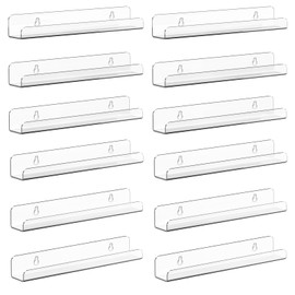 Meaocer Vinyl Record Shelf Wall Mount, 12 Pack 12 inch Clear Acrylic Album Record Holder Display, Kids Bookshelf, Floating Wall Shelves for Bathroom, Bedroom, Living Room, Kitchen