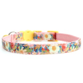 Kanpari Cat Collar with Safety Buckle with Bell for Cats, Lightweight, Adjustable, Dogs, Small Animals, Stylish, Cute, Safe, Kittens (Pink x Floral)