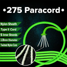 PARACORD PLANET Tactical 5-Strand Nylon Core 275-LB Tensile Strength Paracord Rope 3/32” (2.38mm Diameter)