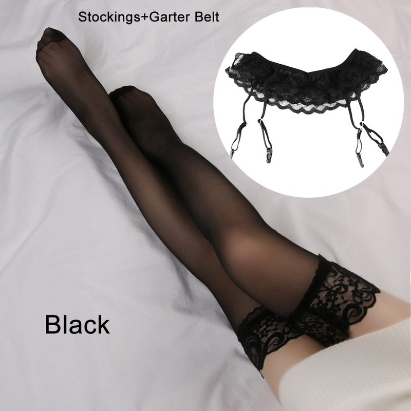 EROSPA® Sexy Suspender Belt and Suspender Stockings Set S/M (Black)