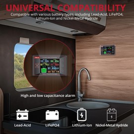 BINTA 500A Battery Monitor Shunt 8-100V 2.4 Inch Color Screen for Lifepo4 Lithium Sealed Gel Flooded Batteries, Backlight Waterproof Battery Monitor with Sliding Cover for Car RV Golf Cart Solar Panel