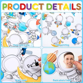 Fuutreo 60 Pcs Astronaut Cutouts Astronaut Planet Rocket Spacecraft DIY Photo Craft Cutouts Space Bulletin Board Decoration for Outer Space Themed Party Supplies School Offices Classroom Door Decor
