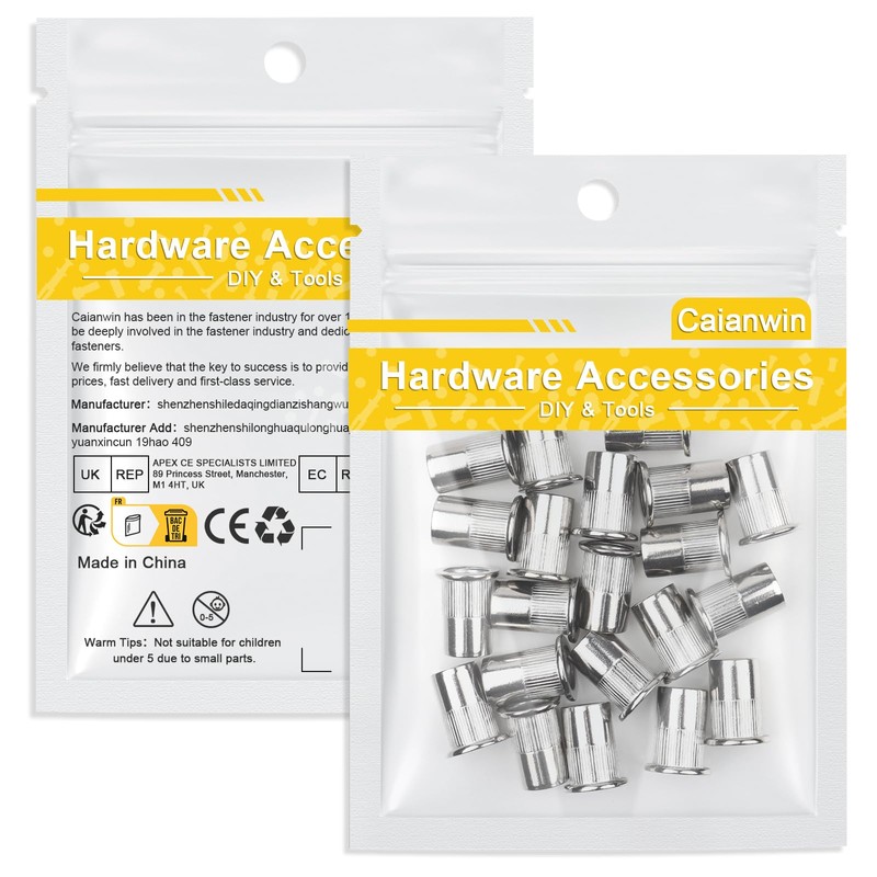 Caianwin Flat Head Rivet Nuts Stainless Steel A2 V2A Threaded