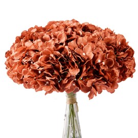 AVIVIHO Burnt Orange Artificial Flowers Fake Hydrangeas Flowers Heads 10pcs Full Hydrangea Silk Flowers with Stems for Fall Wedding Home Party Shop Baby Shower Decoration