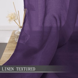 Tollpiz Short Sheer Curtains Linen Textured Bedroom Curtain Sheers Light Filtering Rod Pocket Voile Curtains for Living Room, 54 x 45 inches Long, Royal Purple, Set of 2 Panels