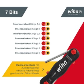 Wiha Multitool PocketStar® Hexagonal 7 Pieces I Pin Wrench Set I Longitudinal and Cross Handle I Safely Stowed I Multifunctional Tool (23037)