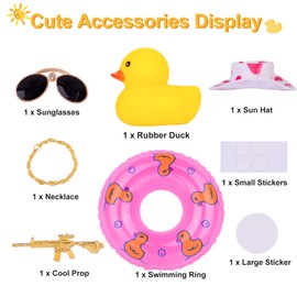CoFuBcad Car Dash Rubber Duck Car Ornament Dashboard Decorations with Mini Cowboy Hat Swim Tube Sunglasses and Necklace for Car Dashboard Accessories