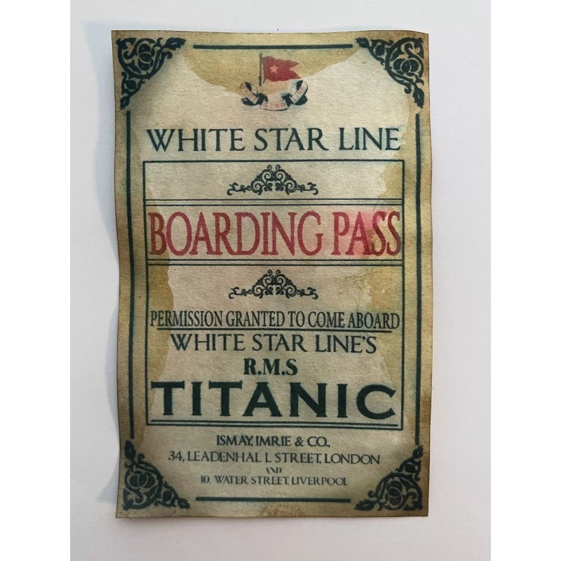 Titanic Launch Ticket, Boarding Pass, Postcard, and Envelope - White
