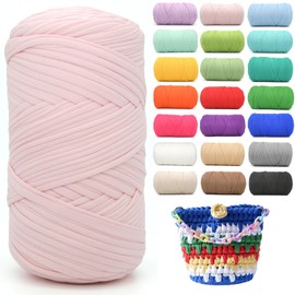 400g Tshirt Yarn for Crochet,Pink T Shirt Soft Elastic Fabric Chunky Thick T-Shirt Crochet Yarn for Crocheting Knitting Beginner Hand Knitting for Bag/DIY Craft/Home Decor-Light Pink