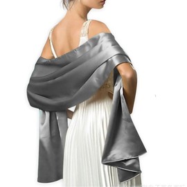 Cslbiuni Women’s Satin Shawl Wrap for Evening Dresses Wedding Bridal Bridesmaid Cover Up Pashmina Shoulder Wrap Scarf, Silver Grey, One Size