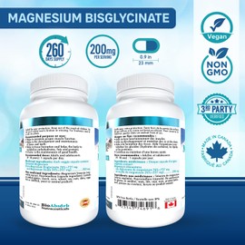 Bio Absorb Magnesium Glycinate/Bisglycinate Supplement. 200mg of Chelated Elemental Magnesium. 260 Vegan Capsules (260-Day Supply)