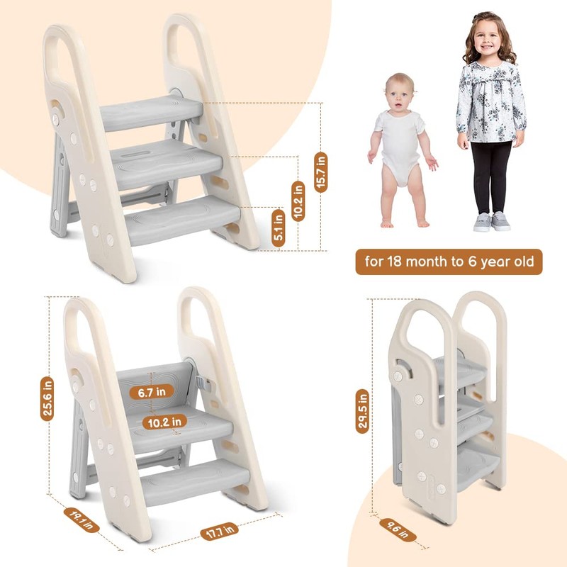 Onasti Foldable Step Stool for Bathroom Sink, Adjustable 3 Step