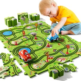 Bennol Toddler Toys Gifts for 2 3 4 5 Year Old Boys, 56pcs Jigsaw Puzzle Race Track Car Set for Kids Boys Toddlers 1-3 2-4 3-5 4-6, Puzzle Tracks Car Toys Gifts for 2 3 4 5 Year Old Boy Kid