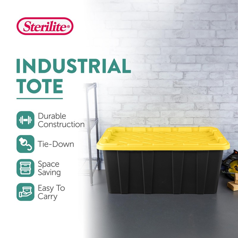 Sterilite 4-Pack Industrial Tote, Plastic Storage Container Bins with Lids,