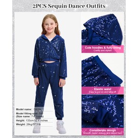 LOLANTA Kids Dance Costumes Hip Hop Modern Jazz Team Performance Girls Sequin Jacket & Pants Set (Royal Blue, 12-13 Years)
