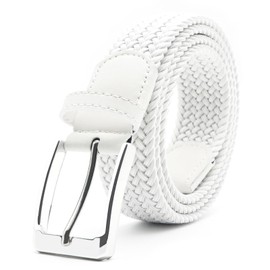 Uoocg Braided Belt Women's Men's Braided Belt Elastic Stretch Belt 3.4 cm Contrast Colours Stretchy Woven for Girls and Boys, White