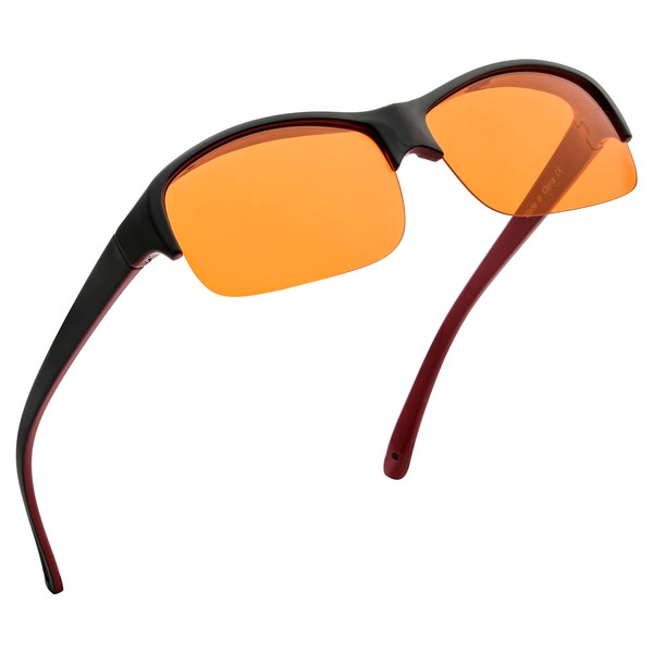 anteojos de ajuste para computadora con tintado naranja, Black Red-100% Blue Light Blocking, Talla unica