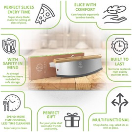 Oliver's Kitchen Pizza Cutter - Pizza Slicing Made Easy (from 12 to 17" inches) - Organic Bamboo Handle with Comfortable Grip - Slice Like A Pro Pizza Chef at Home - Super Large Pizza Rocker