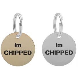 "I'm Chipped" 25mm Cat Tag for Kitten, Puppy, Dog ID Pet Tags - Engraved in Deep, Black & Bold Letters (Silver/Nickel)