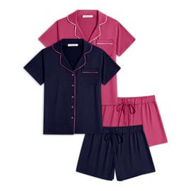 Ekouaer 2 Pack Womens Pajamas Set Button Down Summer Sleepwear Short Sleeve Comfy Pjs Loungewear Set(GP8,M)