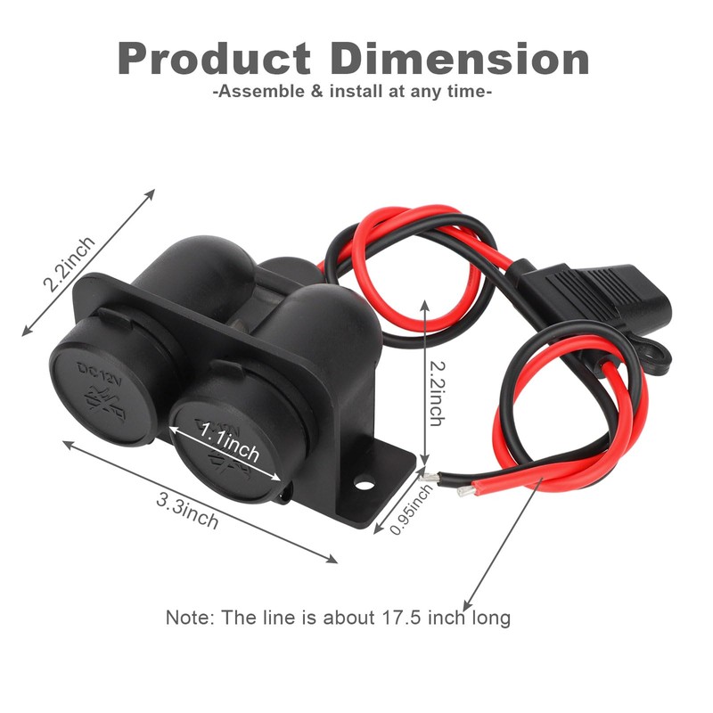 1PCS Cigarette Lighter Socket with Blade Fuse, 2-Socket Cigarette Lighter