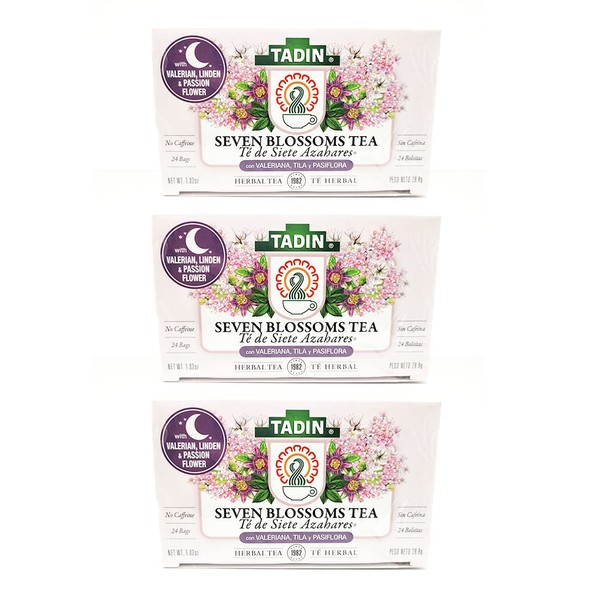 Tadin Herbal Tea Siete Azahares / Seven Blossoms. Calming, Soothing & Caffeine Free Blend. 24 Bags. 1.01 Oz - Pack of 3