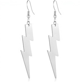 Lightning earring for Women Men Stainless Steel Lightning Bolt Drop Dangle Earrings Vintage 80s 90s Neon Lightning Earrings Minimalist Geometric Lightnings Earring Christmas Birthday Party Costume Jewelry (Silver)