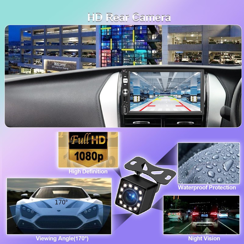 7” Wireless Apple CarPlay Double Din Car Stereo,FM Car Radio,Bluetooth